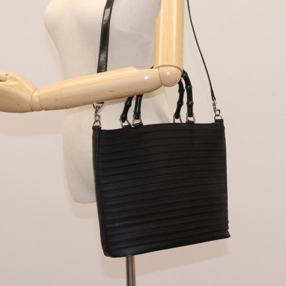 GUCCI Bamboo Hand Bag Canvas 2way Black 000 1705 0588 Auth ep7659 - Picture 14 of 16